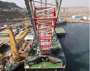 Combined mobile harbour and offshore crane for various applications